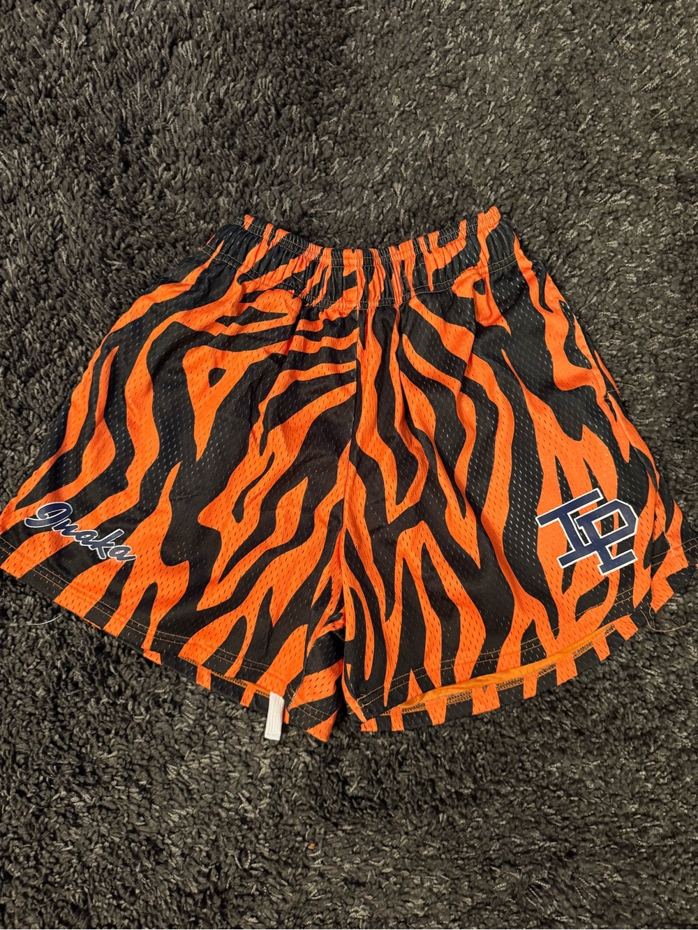 Inaka Mesh Shorts - Orange and Black Tiger Stripe Athletic Shorts